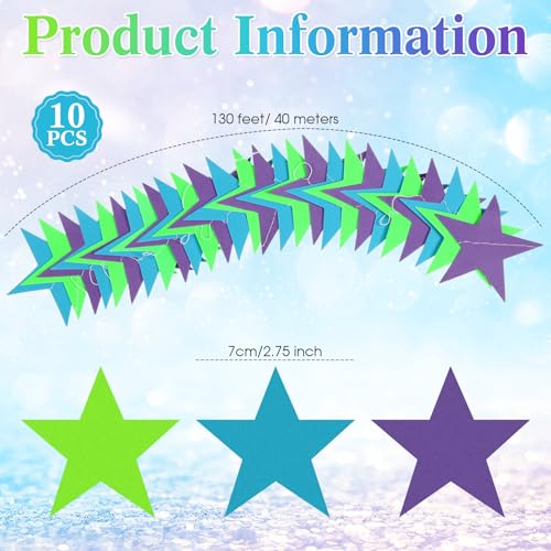 Image of Patelai Glitter Star Garland Banner 2026 Graduation Decor 130 Feet Star Hanging Banner Twinkle Backdrop for Party Birthday Classroom Wedding Supplies(Purple, Blue, Green)