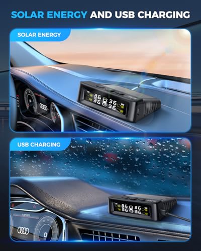 Tire-Pressure-Monitoring-System-TPMS-with-Solar-and-USB-Charger-4-Tire-Sensors-and-6-Alarm-Modes-Auto-onoff-and-Voice-Prompt-TPMS-with-Color-LCD-Screen-for-RV-Sedan-SUV-MPV-etc-0-87-PSI