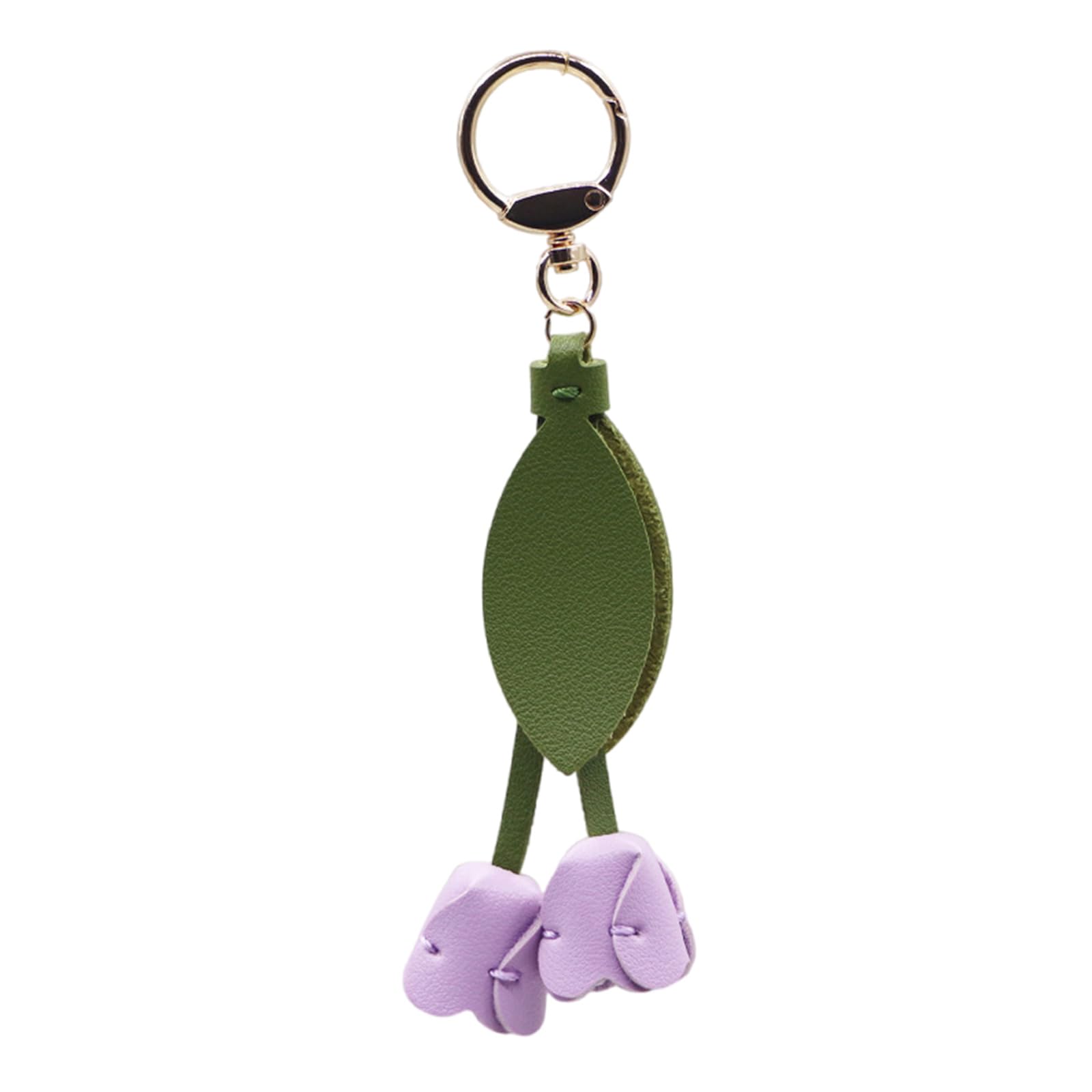 Laiousn Unisex Purple Trendy Tulips Bag Charm Alloy Pu Leather Detachable Ornament Elegant Floral Rings For Women Men Gift Pu Leather Keychain