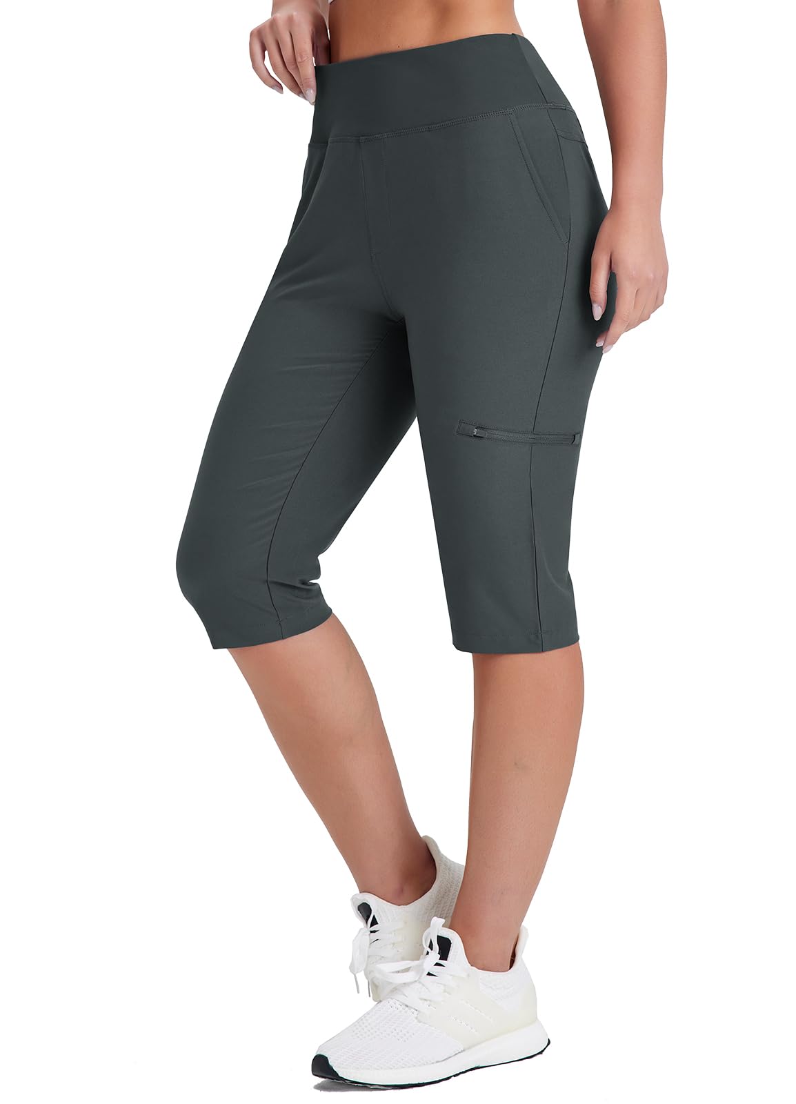 Emlovm Women's Golf Capri Pants with Zipper Pockets Below The Knee Shorts Lightweight Long Hiking Shorts Knee Length