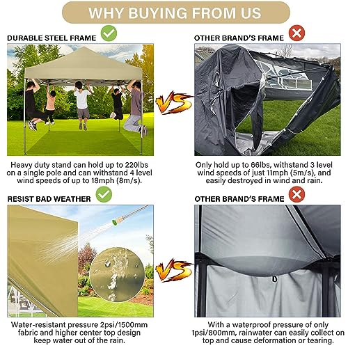 COBIZI 10x10ft Khaki Pop-Up Canopy Tent for Parties & Outdoor Events
