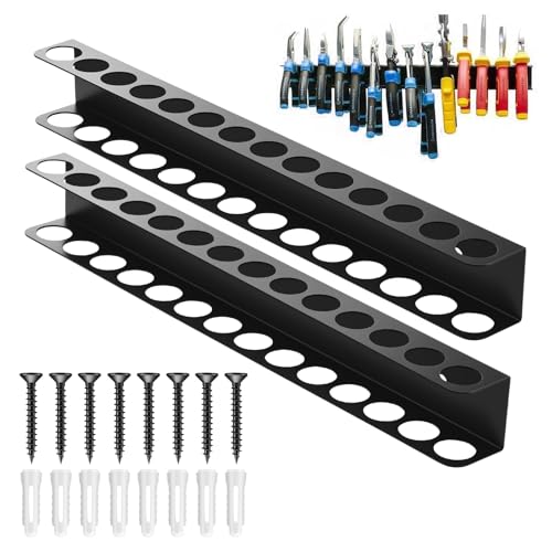 Holtrae 2 Pièces Porte Outils Mural,Rangement avec 14 Trous,Rangement Garage,Support Mural pour Outils,Organisateur pour Atelier,Entrepôt et établi