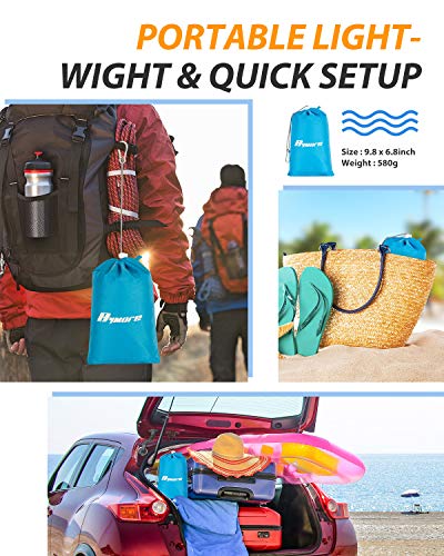 Beach Blanket,Bymore Sand Free Giant Beach Blanket Mat(9\'x10\') for 7-10 Adults,Waterproof Sandproof & Lightweight Oversized Picnic Beach Mat with 6 Stakes for Travel Camping Hiking and Music Festivals
