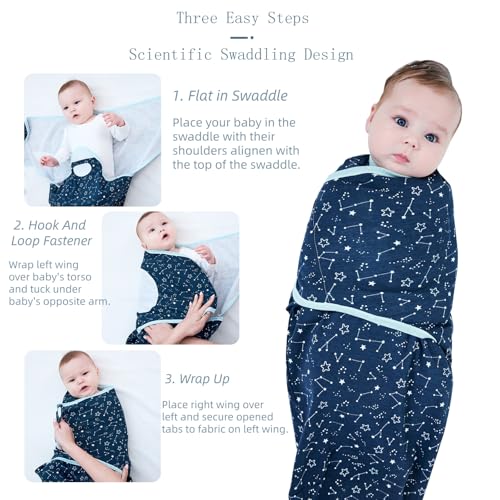 Image of insular Baby Swaddle Wrap, Swaddle Blanket for Newborn and Infant, Adjustable Swaddling Set for Boy and Girl, Soft Cotton Baby Sleep Sack 3 Pack, Space, Small(0-3 Month)