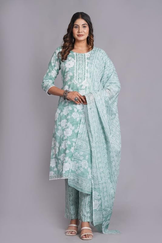 Kurta Pant Set for Women Pure Cotton Suit with Dupatta Indian Kurti Set
