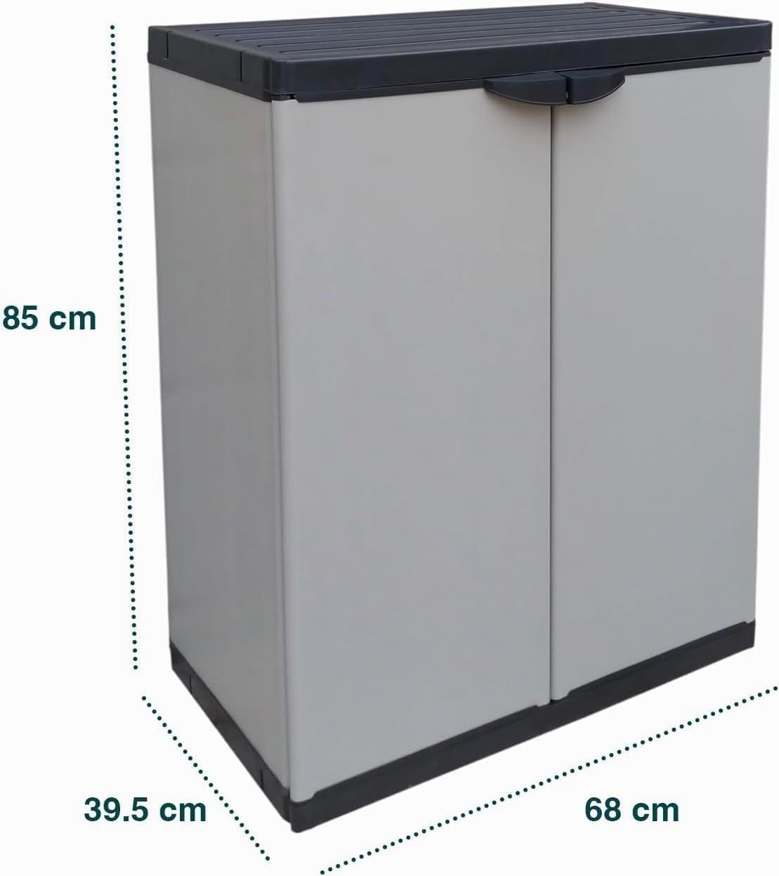 Avilia Armadio Modulare a 2 Ante Basso - Armadio per Interni ed Esterni Ideale per Organizzazione Attrezzi, in PVC, 68x39.5x85cm, Grigio