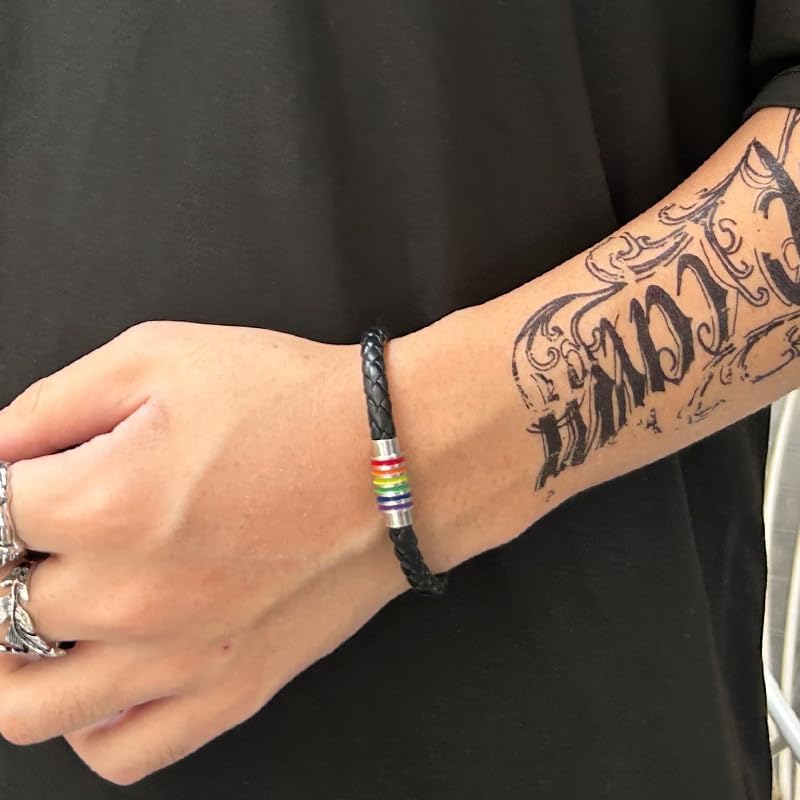 2 Pack Rainbow Bracelet, LGBTQ Pride Wristbands Stainless Steel & PU Leather, Adjustable Bracelet, Ideal Pride Month Gift - Image 4