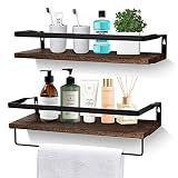 AGM Floating Shelves, 16.5 Bathroom Floating Shelf Set of 2, Carbonized Black Wall Storage Shelf with Towel Bar, Wall Mounted Shelves for Plants, Book, Bedroom, Kitchen, Living Room Decoration
