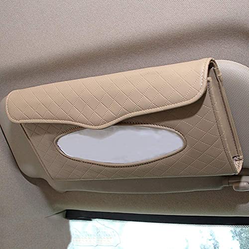 Image of Car Sun Visor Tissue Paper Box Case Auto Interior Decoration Accessories Holder PU Leather Tissue Box for Car /Truck (Cream)