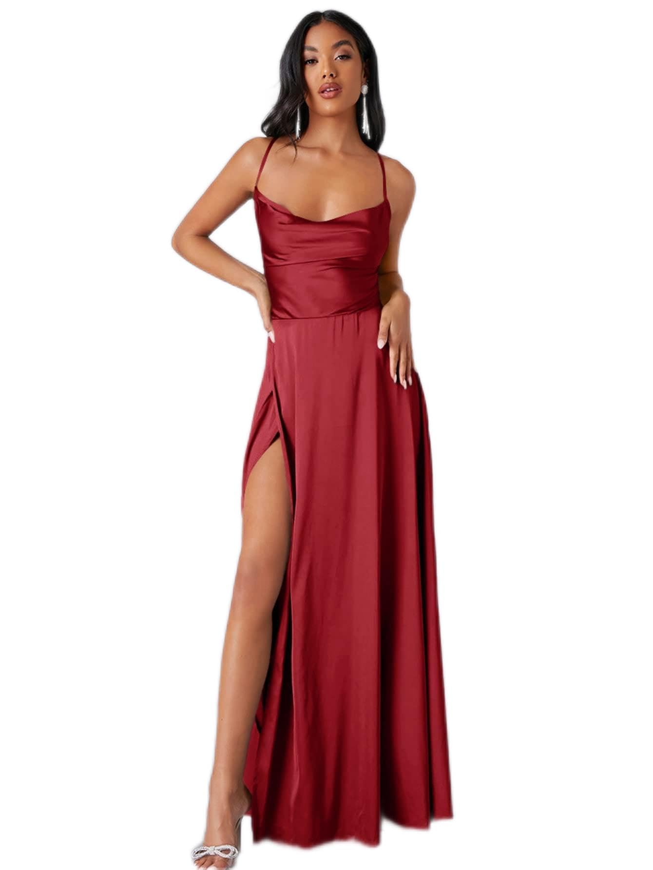 WHFTD Womens Dress Summer Crisscross Backless Wrap Satin Prom Dress Elegant  Slim-fit (Color : Burgundy, Size : Medium) at Amazon Women's Clothing store