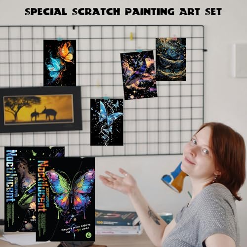 adult crafts glow in the dark scratch art rainbow painting paper 8 sheet with tools landscape scratchboard for teens amp adults fun creative craft toygiftsdecora4-noctilucent butterfly whale