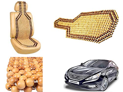 Image of Car Bead Seat Wooden Beads Cushion Cover Pad for Hyundai Sonata Fluidic, Acupressure Sitting Seat Cover | Cream Color - Pack of 1