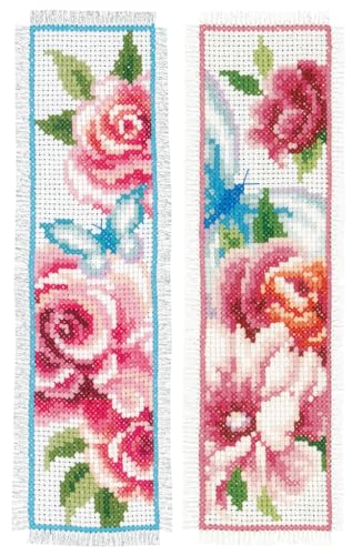 Image of Vervaco Cross Stitch Bookmark Kit Flowers and Butterflies (Set of 2) 2.4 inch x 8 inch