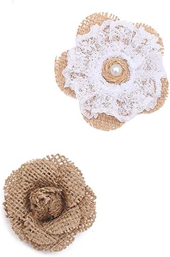 EXCEART 24 Pieces Natural Burlap Flowers Vintage Handmade Burlap Rose Flowers Burlap Rustic Rose Flower Decoration with Faux Pearls for DIY Craft