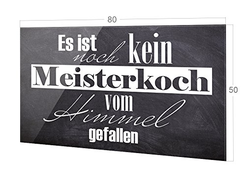 GRAZDesign Grau Rückwand Küche Glas Spruch, Küchen Spritzschutz Herd Es ist noch kein Meisterkoch, Küchenrückwand Glas Schiefer-Optik / 80x50cm