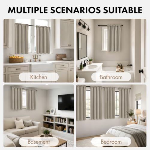 Image of MIULEE 4 Panel Set Short Bedroom Blackout Curtains 54 Inch Long Cobblestone | Thermal Curtains for Summer Heat, Light Blocking Privacy Window Drapes, Top&Bottom Rod Pocket