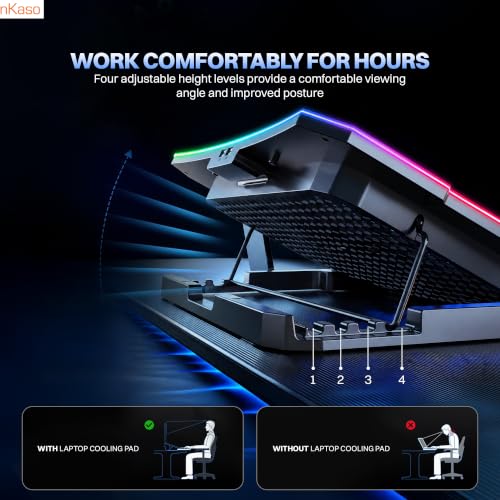 Image of Bonkaso Laptop Cooling Pad with 6 High-Speed Fans, Up to 2400 RPM, 10 RGB Modes, Fan Speed Dial, 4-Level Adjustable Stand, Dual USB Extender, Phone Holder, Iron Mesh, Anti-Slip Stoppers