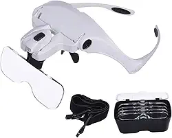 Óculos Lupa com LED recarregável, 5 lentes de aumento e uso mãos livres. Perfeita para trabalhos detalhados como joalheria, eletrônica, artesanato e hobbies que exigem precisão