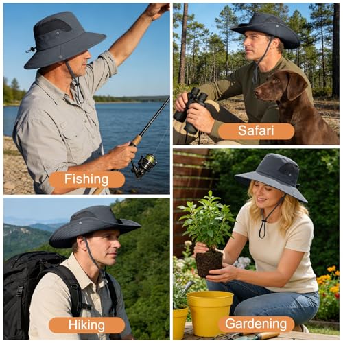 Sun Hat for Men Women UV Protection Wide Brim Fishing Hats Breathable UPF 50+ Waterproof Boonie Bucket Hats Beach Safari Hiking Garden Dark Grey - image 6