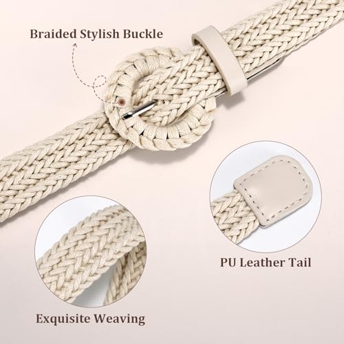 JASGOOD Women's Braided Woven Boho Belt - Skinny Waist Strap for Summer Dresses & Jeans(Width:0.9")3