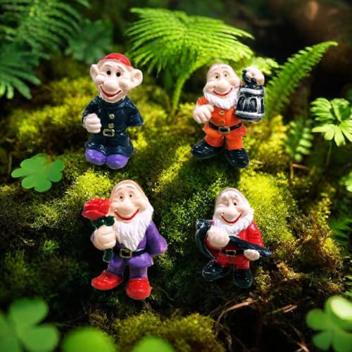 NIWWIN Betrunkener Gartenzwerge 4 Stück,Garden GNOME Elf Statue, White Beard Dwarf,Lagerfeuer Modell Ornament, Mini Zwerg Figur Verwendung für Rasen (GNOME)