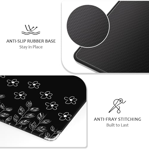 Image of Auhoahsil Desk Mat, Ultra Large Mouse Pad, XXL Gaming Mousepad, Pretty Desk Pad, Big Extended Full Size Desktop Desk Matt for Keyboard, Laptop & Computer, 35.5 x 15.7 in, Minimalist Flower Black