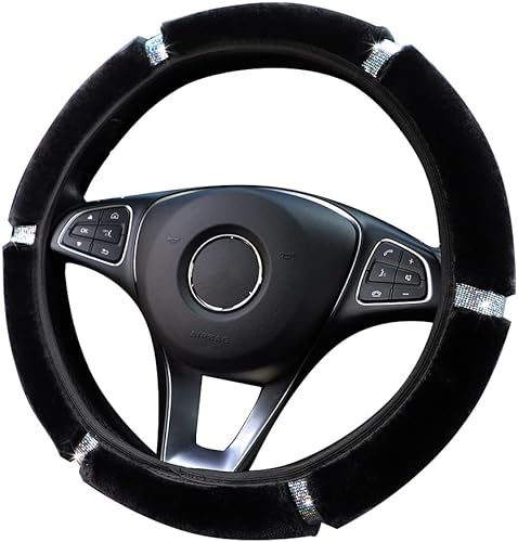 funda para volante mullida y peluda para mujer y niña, de colores, con brillantes, suave terciopelo cálido, universal, de 15pulgadas, para vehículos