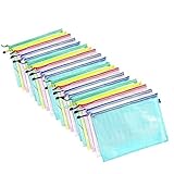 20 Pcs A4 Plastic Mesh Zip File Folder Document Pouches Zip File Folders PVC for Office Supplies,Travel Storage Bags(5 Colors)