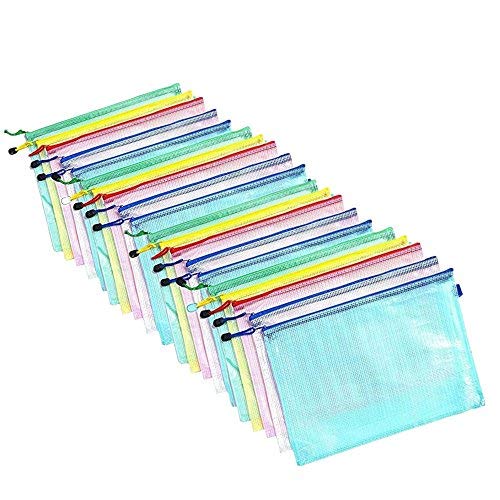 20 Pcs A4 Plastic Mesh Zip File Folder Document Pouches
