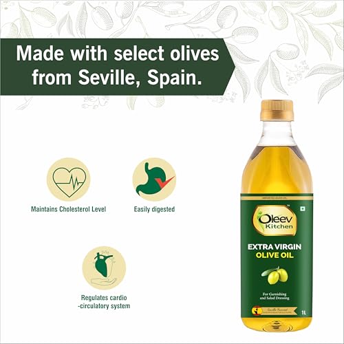 Image of Oleev Extra Virgin Olive Oil, for Garnishing and Salad Dressing, 1L PET Bottle (Pack of 3)