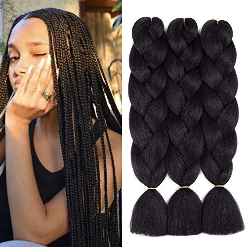 3pcs/lot Black Braiding Hair Ombre Jumbo Braiding Hair Extension Kanekalon High Temperature Jumbo Braids for Twist Crochet Braiding Hair(3PCS, Black)