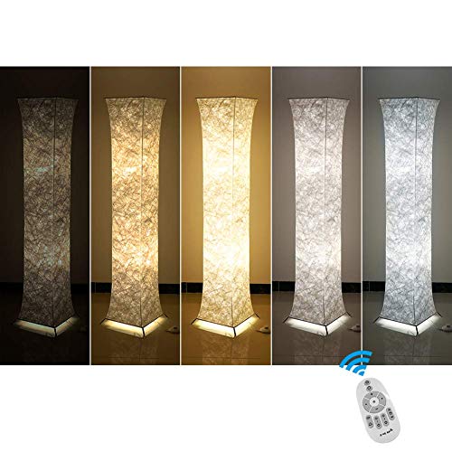 Leonc Design Soft Light Floor Lamp, 52" Contemporary Morden Slim Rgb Color Changing Led Tyvek Fabric Shade Dimmable Remote Control & 2 Smart Led Bulbs For Livingroom #TOP6