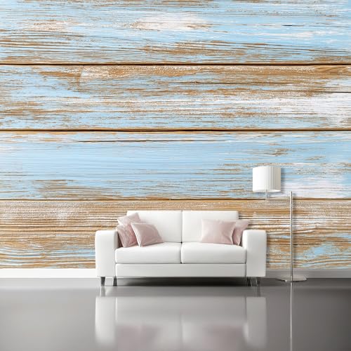 Papel pintado Grano de madera retro rústico antiguo Fotomurales Pared Tejido No Tejido Decorativos Murales Fotográfico Azul Marrón Moderno Decoración de Paredes 250 x 175 cm