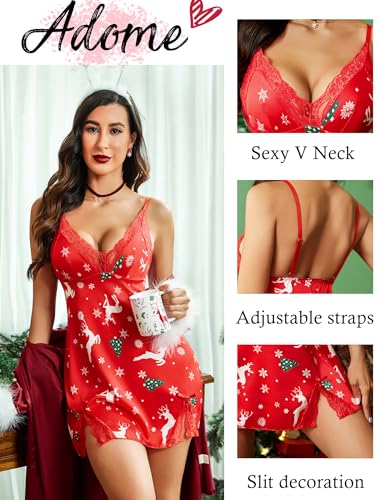 Image of ADOME Lingerie for Women Lace Chemise Nightgown Satin Babydoll Dress Silk Slip Nightwear S-XXL