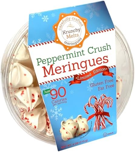 Krunchy Melts Original Meringue Cookies | Peppermint Crush Flavor | Only 90 Calories Per Serving | Fat Free, Gluten Free, Dairy Free (4 Oz)