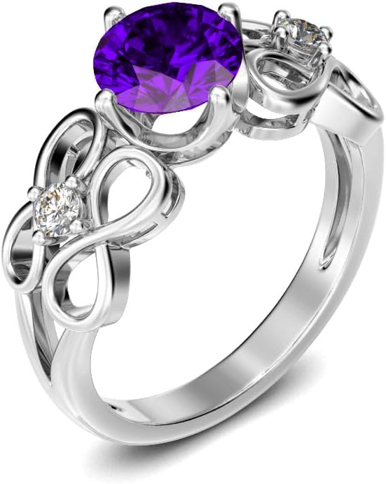 Personalized Birthstone Ring 1-2 Carat Gemstone Engagement Ring for Women Infinity Engraved Name Ring with Natural Diamond (D Color, VVS Clarity)