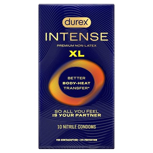 Durex Intense XL Non Latex Condoms, Ultra Thin Condoms Lubricated with Silicone Lube, Latex Free, Premium Nitrile, 10 Count