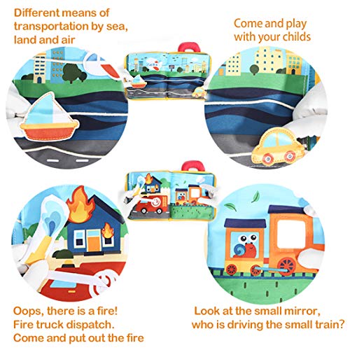 beiens 9 Theme My Quite Books, Soft Cloth Books with Mirror Fun Interactive Activity Baby Sensory Books, First Year Touch and Feel Early Education Toys Shower Gifts for Infants Babies Boys and Girls - Thumbnail 5