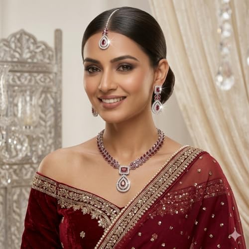 Image of Atasi International AD Diamond Kundan Style Silver Plated Crystals Necklace