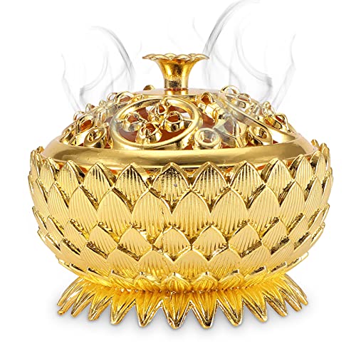 Vintage Lotus Incense Burner Holder, Mini Incense Cone Holder Bowl Metal Sage Holder Burner for Home Office Feng Shui Decoration(Gold)