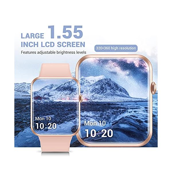 FITNIV Smart Watch, 1.55 Inch Touch Screen Smartwatch for Android and iOS Phones, Fitness Tracker with Heart Rate & SpO2 & Sleep Monitor, 5ATM Waterproof Pedometer Watch for Women Men, Pink