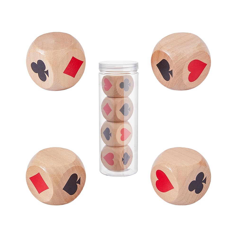 DICOSMETIC 4Pcs Wooden Trump Marker Dice 4cm Extra Large Euchre Cube Euchre Trump Indicator Poker Game Kit Suit Dice Set for Pinochle Bridge Playing Cards