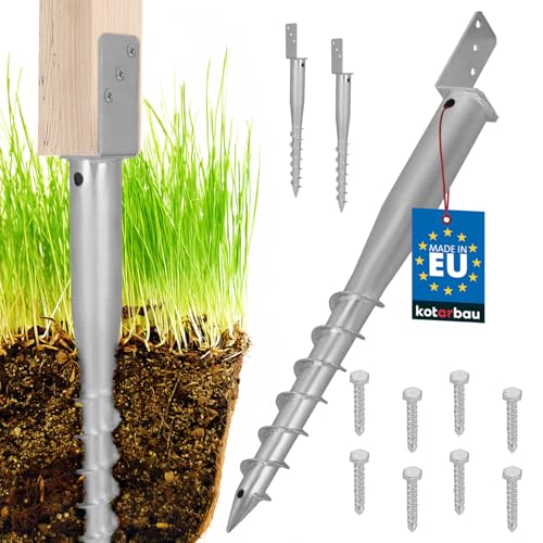 KOTARBAU® 2 pezzi L supporto per pali da avvitare, L 735 mm, in acciaio zincato, manicotto di invasione, boccola per pali a L, bullone di ancoraggio a terra, ancora, pali in legno, recinzioni da