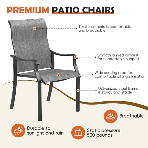 Image of UDPATIO Outdoor Dining Chairs Set of 4, Textilene High Back Patio Chairs | High Back Patio Chairs, All Weather Breathable Textilene Patio Dining Chairs, Heavy Duty Patio Chair for Backyard, Dark Grey