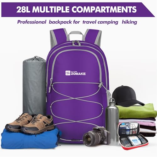 Image of ZOMAKE Ultra Lightweight Hiking Backpack 28L, Packable Small Backpacks Water Resistant Daypack for Women Men(Purple)