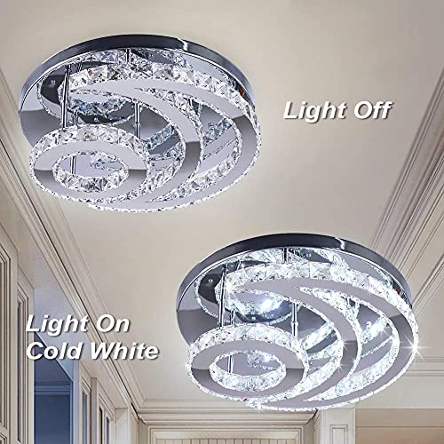 Cxgleaming 15.7" Modern Led Chandelier Ceiling Light - Moon Shape Crystal Flush Mount Light Fixture For Bedroom,Living Room,Bathroom,Hallway - Cool White (6500K) #TOP4