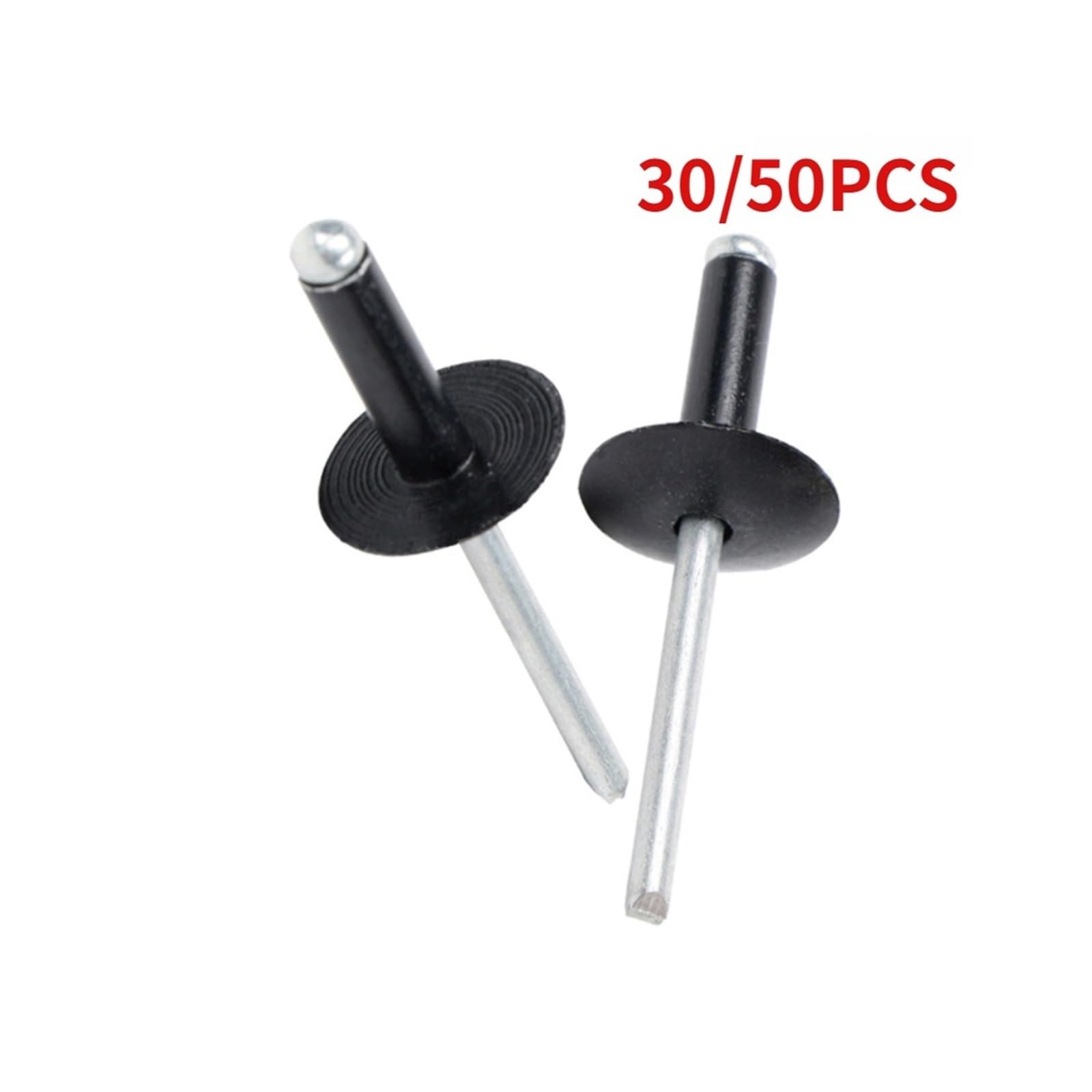 50 Stück Aluminium Stahl Großflanschkopf Schwarz Blindnieten 3,2/4 / 4,8 X 8 10 12 14 16 20 MM(50Pcs,4.8x16x16mm)