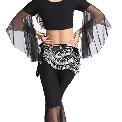 Women's Belly Dance Wave Shape Hip Scarf With Silver Coins3
