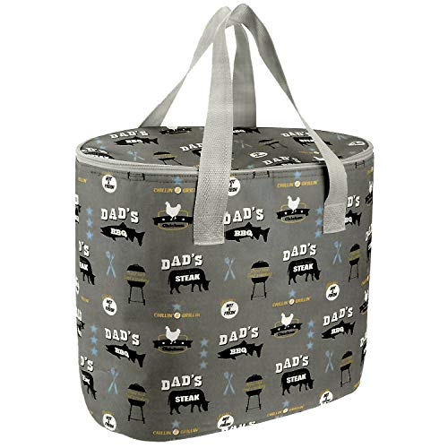 Preisvergleich Produktbild BBQ 1 Stück Kühltasche faltbar grau mit Motiv, Isoliertasche, Thermotasche, Einkaufstasche Tasche 2229