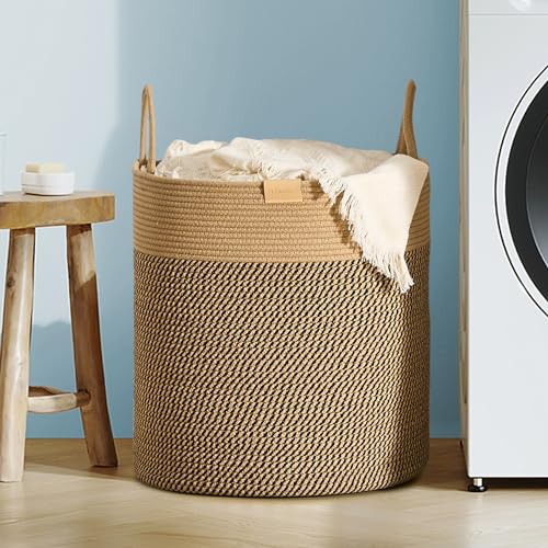 Nunsino Cesta de lavandería de 80 litros, cesta tejida para almacenamiento de juguetes, almohadas, mantas, ropa, oscuro y marrón